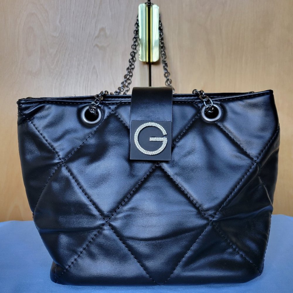 Black Leather Purse Quilted Punk Goth Shoulder Bag Chain Strap Designer Style
